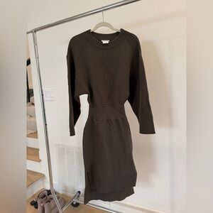 DKNY Dark Brown/Dark Olive Green Long Sleeve Dress